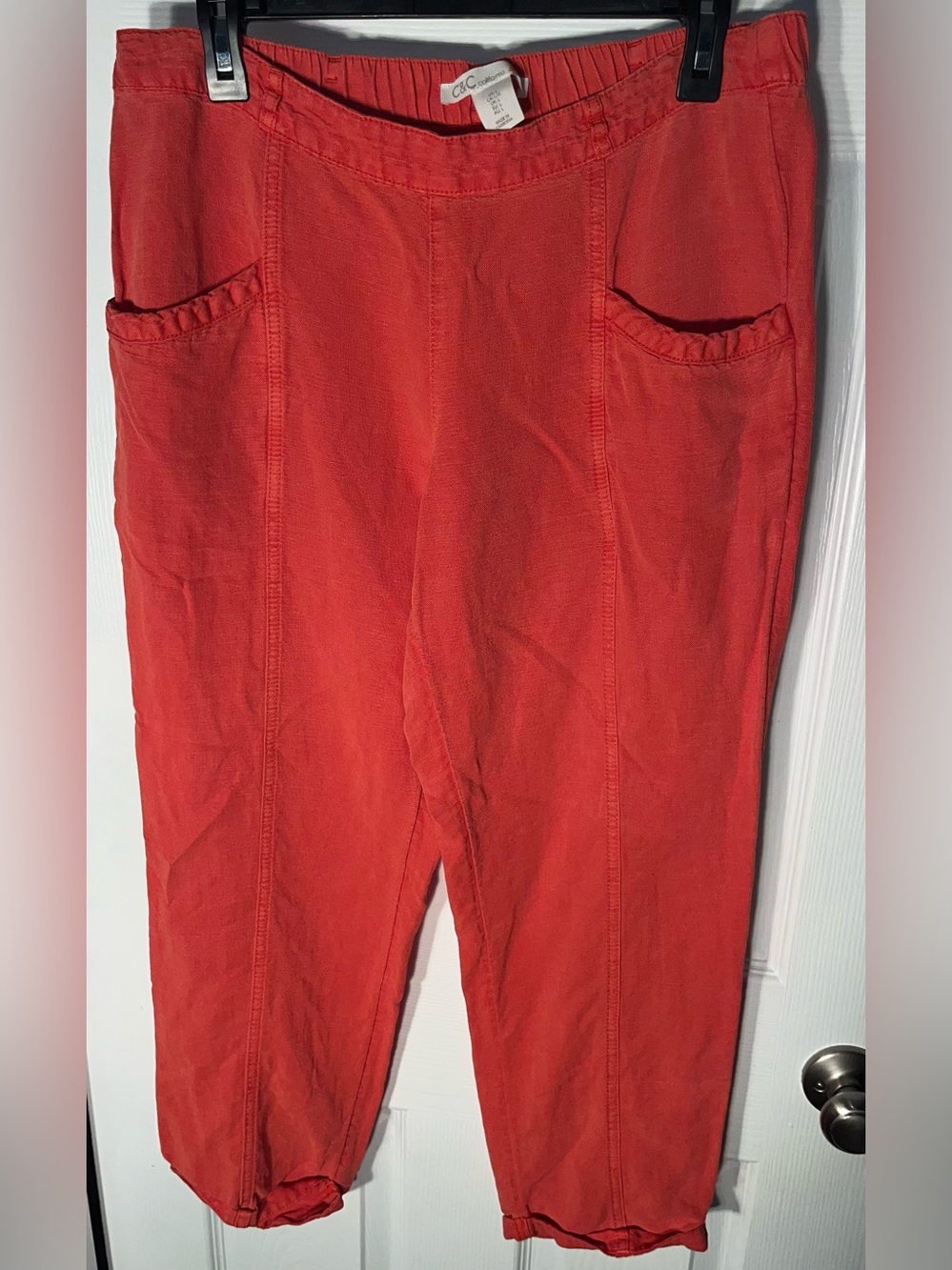 C&C California Linen Lyocell Jogger Pants Large L Coral Drawstring Tapered Leg